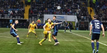 С разгромным счётом Казахстан победил Сан-Марино на футбольном матче в Астане